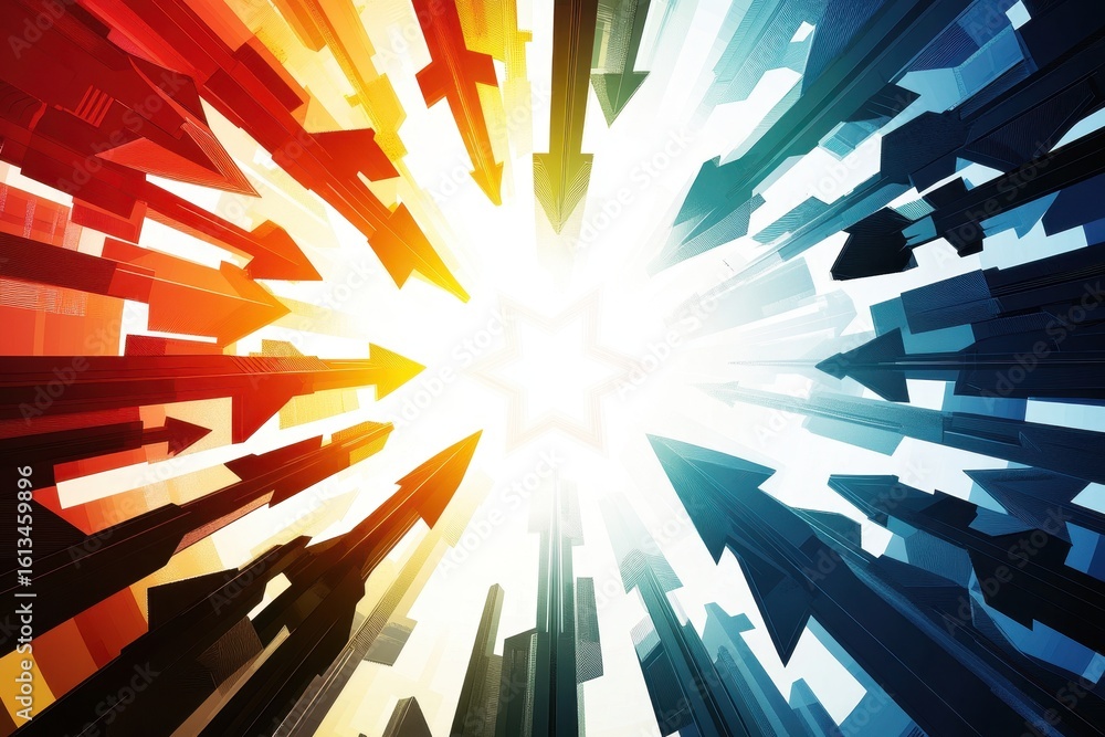 Aufkleber dynamic color burst with arrows radiating from a central point