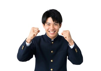 ガッツポーズをしているエネルギッシュな男子学生