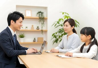 家庭訪問で学習状況を説明する教師