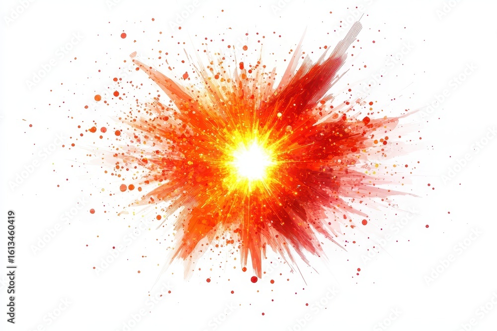 Poster explosive color burst with bright sun rays and dynamic splatter effects