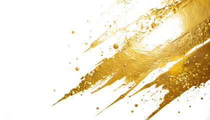 Metallic gold splatter with glittering brushstrokes on luxury minimalist white canvas