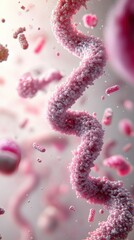 Pink helix structure in microscopic view, representing genetic modification and scientific exploration of life processes.