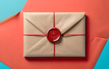 Elegant Sealed Envelope with Red Wax Seal on Colorful Geometric Background for Stylish Communication Concept