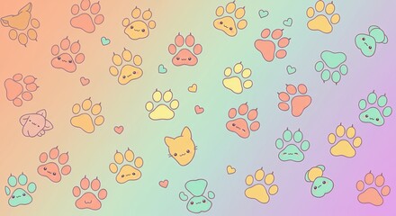Cute paw prints on pastel background