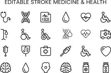 Editable Stroke Medical & Health Icons