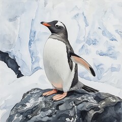 Penguin exploring icy landscape in peace high resolution picture