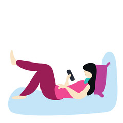 a girl is leaning on the sofa while playing on her smartphone