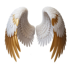 Obraz premium Majestic white and gold angel wings isolated on transparent background