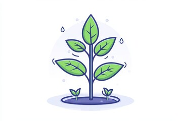 Green Plant Growing from Soil with Water Droplets and Fresh Leaves