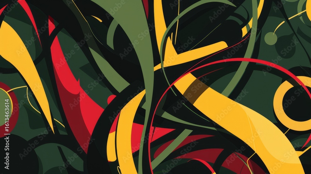 Poster the image showcases an abstract, psychedelic design with intricate patterns and bold shapes