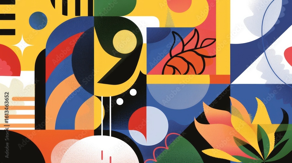 Poster the image showcases an abstract, psychedelic design with intricate patterns and bold shapes
