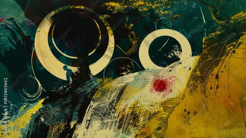 Poster the image showcases an abstract, psychedelic design with intricate patterns and bold shapes