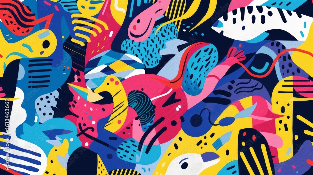 Poster the image showcases an abstract, psychedelic design with intricate patterns and bold shapes