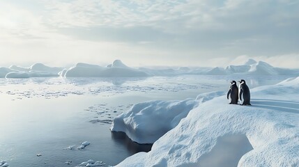 Penguin family standing together on icy ground high resolution picture