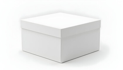 Fototapeta premium Closed White Box with Lid on White Background