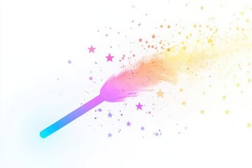 Magical Wand Casting Colorful Sparkles and Stars in Bright Background