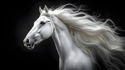 Majestic white horse with flowing mane and powerful presence