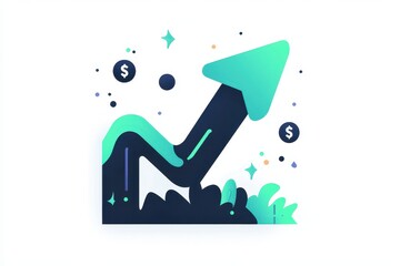 Modern Financial Growth Graph with Upward Arrow and Currency Symbols