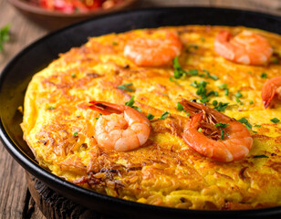 Egg crust with savory shrimp batter