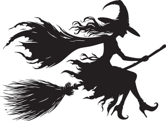 Witch Silhouette Flying with Hat Vector

