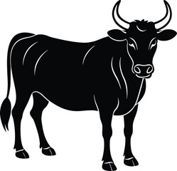 Long Horned Cow Silhouette Vector.