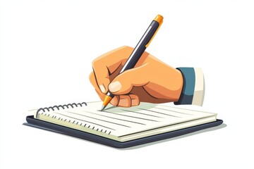 Person Writing with Pen on Blank Notebook Page in Minimal Style