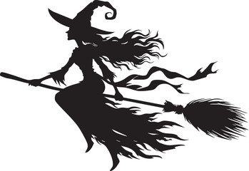 Witch Flying on Broom Halloween Silhouette

