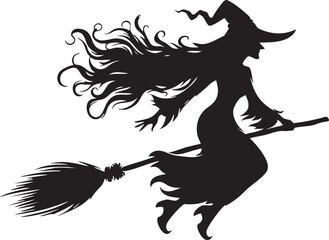 Spooky Witch Flying Silhouette Vector Illustration

