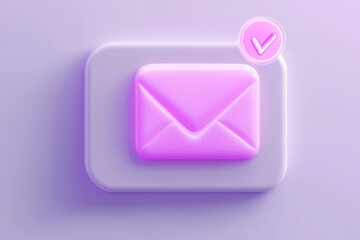 Pink Email Icon with Checkmark on a Soft Purple Background