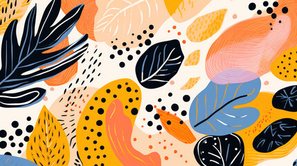 Retro Floral Geometric Background with Bold Orange, Red, and Black Patterns