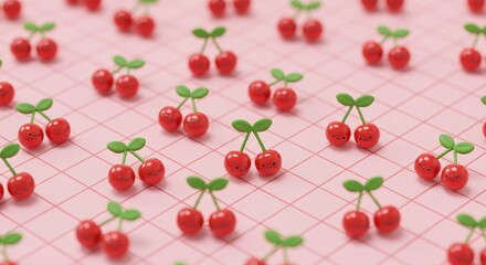 Red cherries pattern on pink background