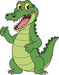 Cute cartoon crocodile vector illustration, smiling green alligator, happy reptile character, animal mascot design, kids drawing, wildlife clipart art