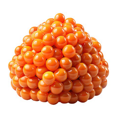 A large pile of bright orange cherry tomatoes forming a perfect pyramid shape isolated on transparent background