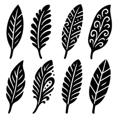 Hand-drawn decorative feathers with tribal and boho patterns, Transparent Background