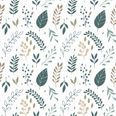 Fototapeta premium Elegant seamless pattern with hand-drawn leaves and branches in minimal style. Perfect for stationery, textiles, and backgrounds.