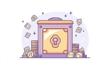 Secure Safe with Coins and Cash Surrounded by Symbols of Wealth