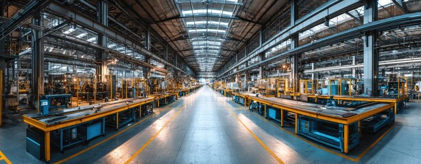 Obraz premium Wide shot of a large, modern factory interior