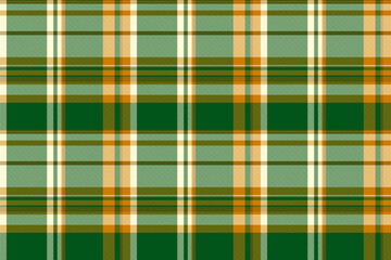 Panjabi textile plaid fabric, nature tartan check pattern. Us seamless texture background vector in green and amber colors.