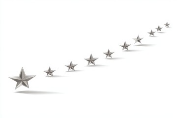 Silver Star Decorations Arranged in a Diagonal Pattern on White Background