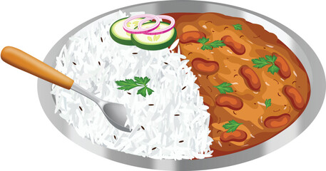 Delicious Rajma Rice or Rajma Chawal in a Plate with Spoon Vector Illustration (Royalty Free)	