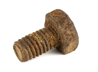 Rusty old bolt on a white background