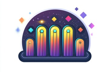 Vibrant Abstract Illustration of Colorful Bars against Galaxy Background