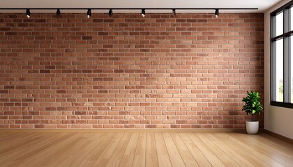 Empty room with brick wall and wood floor