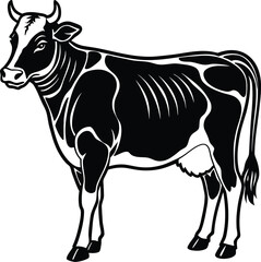 Single Black Cow Outline On White.