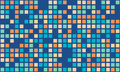 Abstract pixelated pattern in teal, orange, and beige on a navy blue background.  Perfect for website banners, tech presentations, or modern design projects.