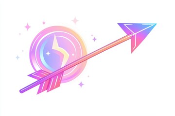 Vibrant Arrow with Magical Elements and Colorful Circular Background