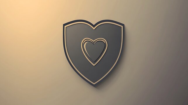 Heart shaped shield with smaller heart inside on a gradient background surface
