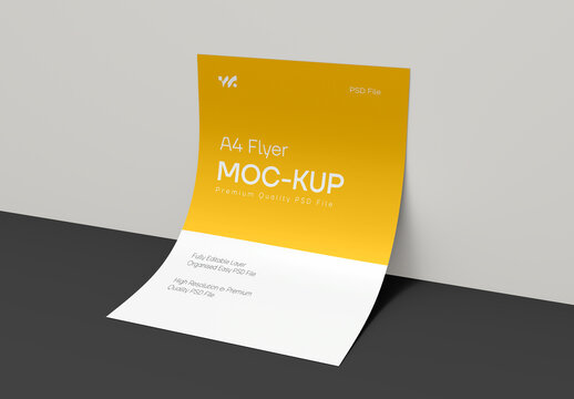 Minimal Flyer Leaning on Wall Mockup