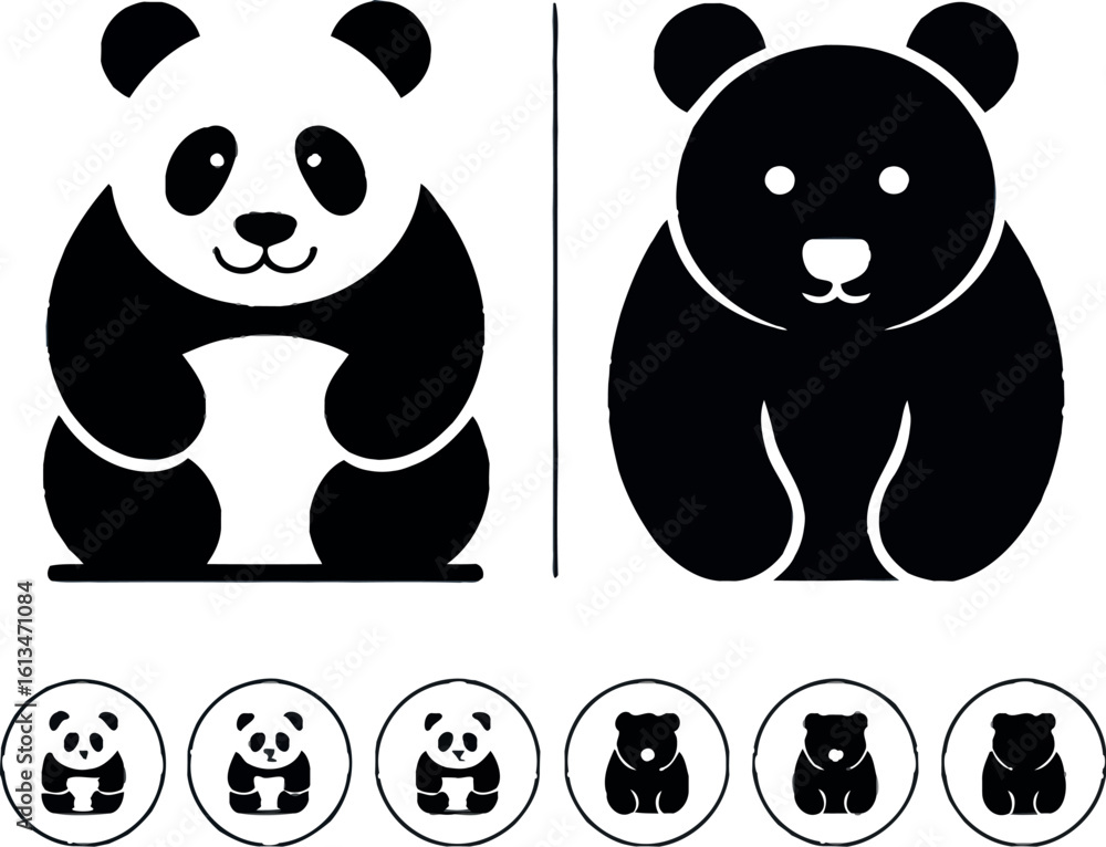 Aufkleber panda and bear icons displayed side by side with smaller icons below on a blue gradient background