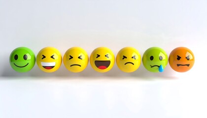 Emotional spectrum concept with colorful emoticon faces showing a range of feelings from happy to angry for customer feedback